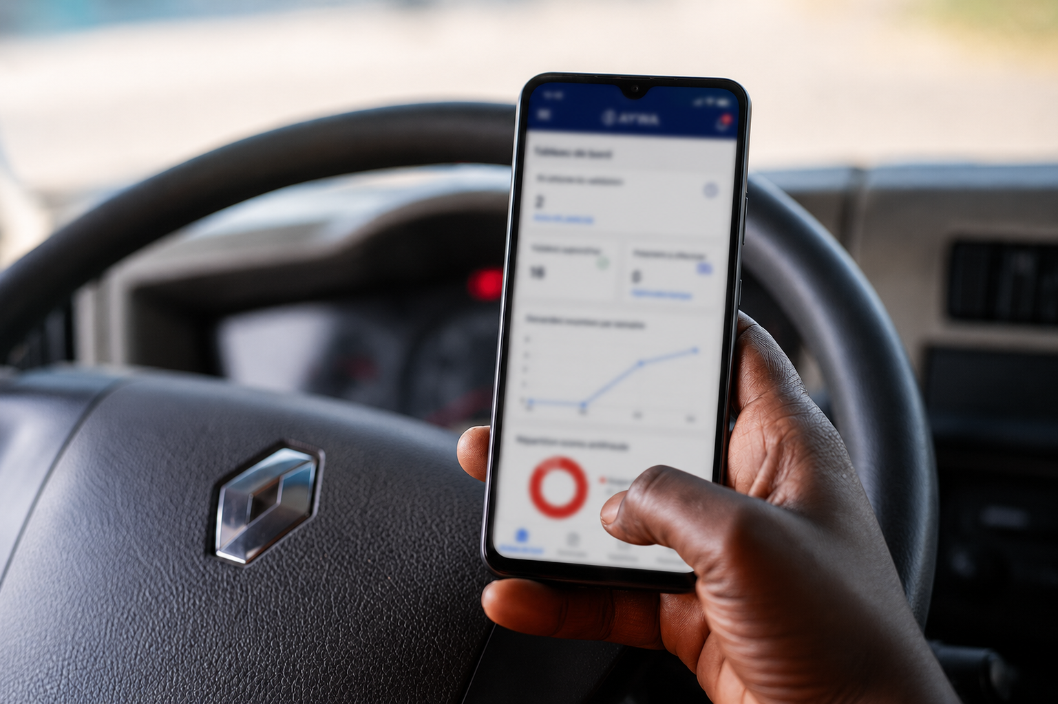 L'application Aywa dans le camion d'un transporteur