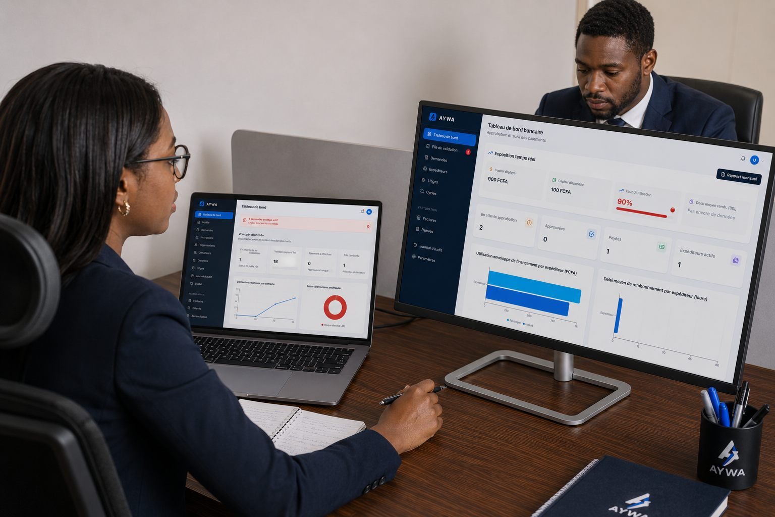 L'équipe Aywa à Dakar utilisant le tableau de bord chargeur